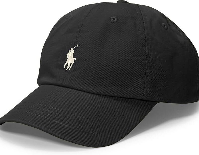 Ralph Lauren Mens Polo Sports Pony Logo Hat Cap (One Size, Black (White Pony))