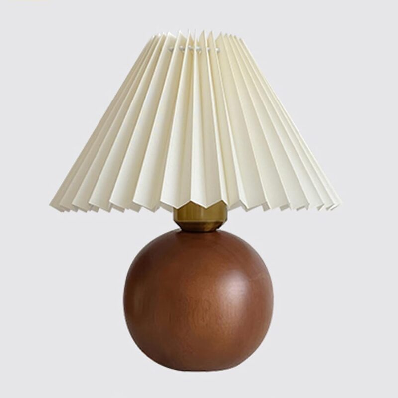 Shower Head Wood Table Lamp Pleated Fabric Bedside Table Lamp Mushroom Desk Light Wooden Base Desktop Nightstand Lamp Accent Lamp for Home Office, Art Decor, House WarmingShower Head