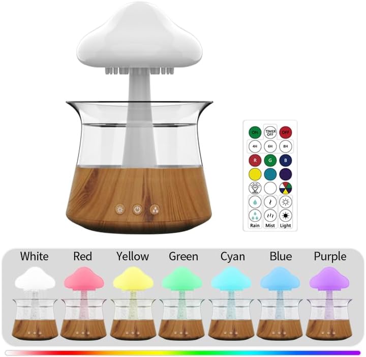 51hsrzWtyXL._AC_.jpg Mushroom Humidifier Raining Humidifier Water Drip Cloud Diffuser, Raindrop Night Light, Cloud Mushroom Rain Essential Oil Aromatherapy Cloud Diffuser Spread Pixie Dust (Bamboo Remote) - Image 5