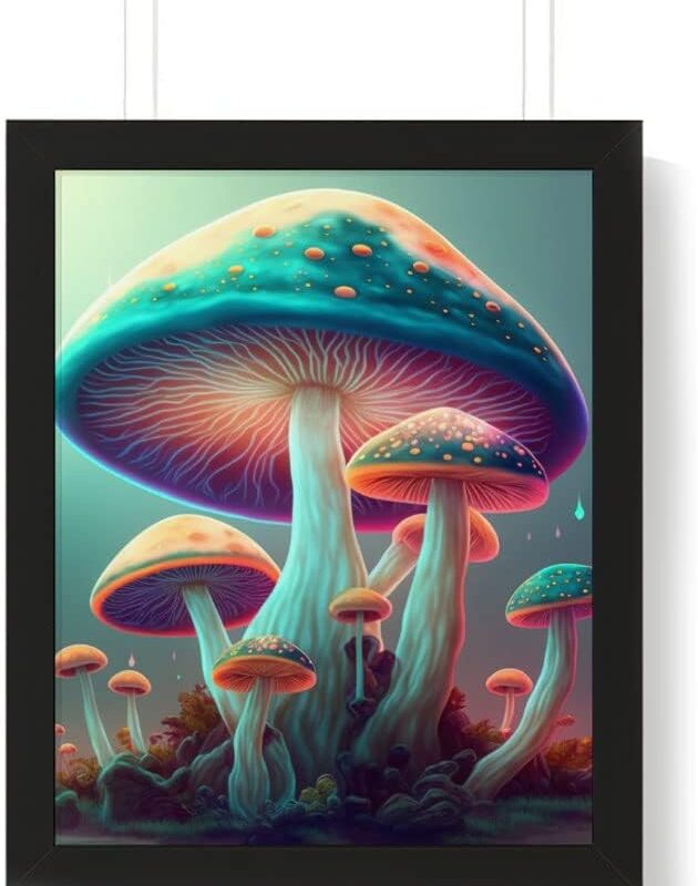 Cute Mushroom Framed Vertical Poster - Graphic Art Art Print - Cool Wall Poster - Black Frame, 16 x 20 inches