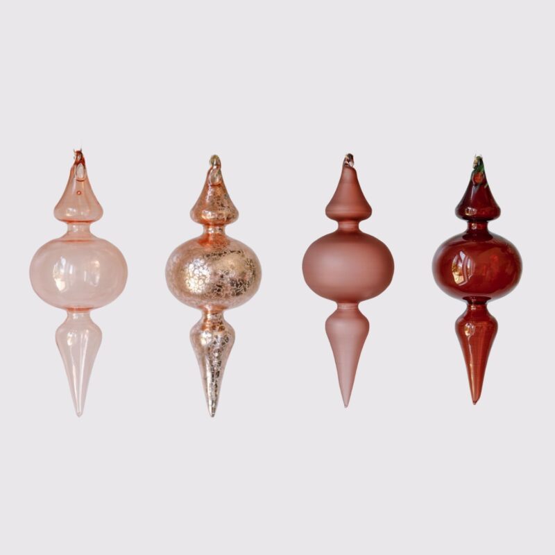Holiday Collection, Assorted Vintage Rose & Bordeaux Glass Set-of-4 Christmas Tree Ornaments, Premium Christmas Decorations