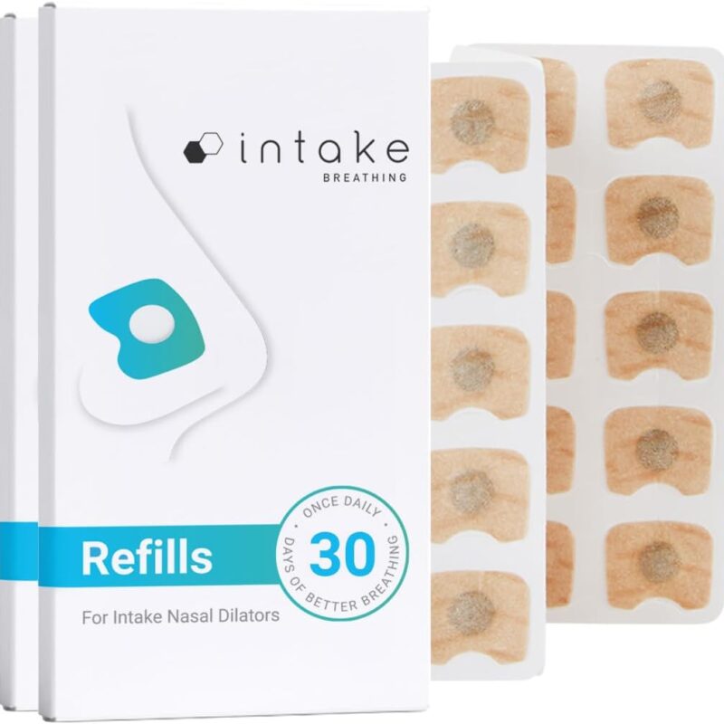 Intake Breathing Refill Tabs (60 Count, Pack of 2) – Magnetic Nasal Strips for Sleeping – Snoring Solution – Nasal Dilators for Better Breathing, Sleep & Exercise, All-Night Comfort