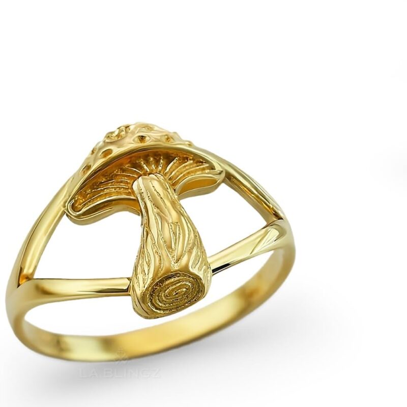 LA BLINGZ 14K Gold Mushroom Women's Ring – Yellow, White, Rose Gold – Whimsical jewelry