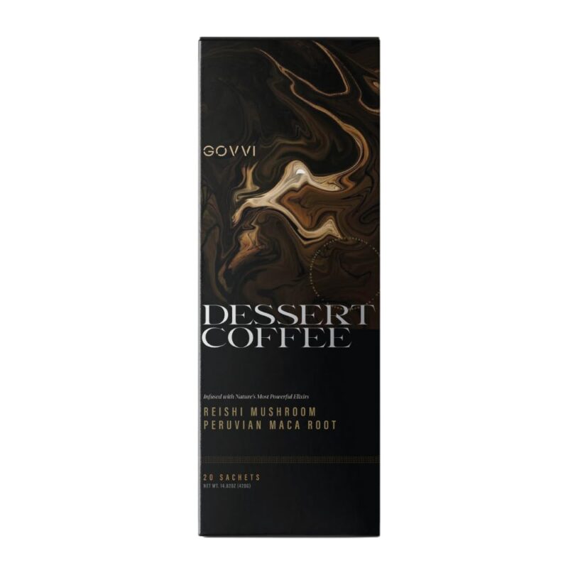 GOVVI Dessert Coffee with Reishi Mushroom and Peruvian Maca Root | Gourmet Mushroom Coffee Boosts Energy, Stamina | Supports Healthy Immune System | 20 Single Servings (4 Pack)
