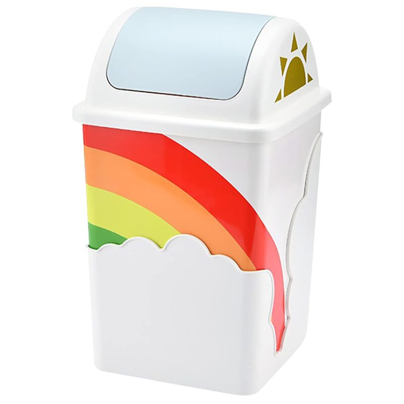 Rainbow Trash Can I Waste Basket for Kids Room - Swing Top Trash Can with Lid - Spill Proof Garbage Can for School & Daycare - For Baby Nursery and Rainbow Themed Room Rainbow Newborn Gift