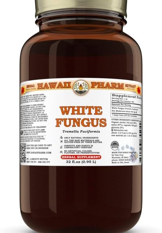 White Fungus (Tremella Fuciformis) Dry Mushroom Tincture, Made in Hawaii, All Natural, Vegan, Pure Liquid Extract - 32 fl.oz