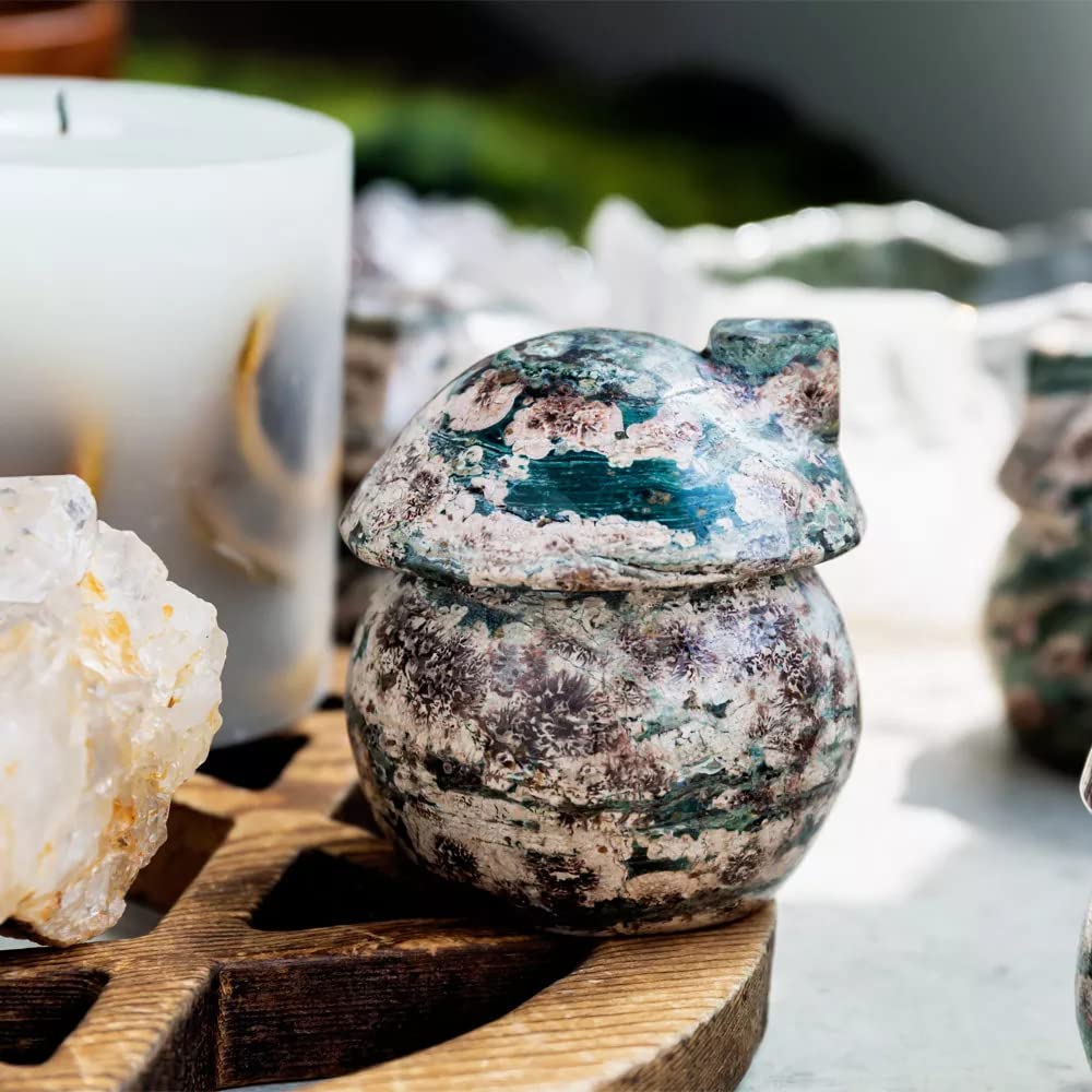 611AKUVLOhL._SL1000_.jpg Handcarved Russian Flower Agate Mushroom House, Natural Russian Flower Jasper Toadstool Home Figurine, Cute Cottagecore Gnome Home, Children Bedroom Decor, Baby Shower Gift, Kid Birthday Gift - Image 4
