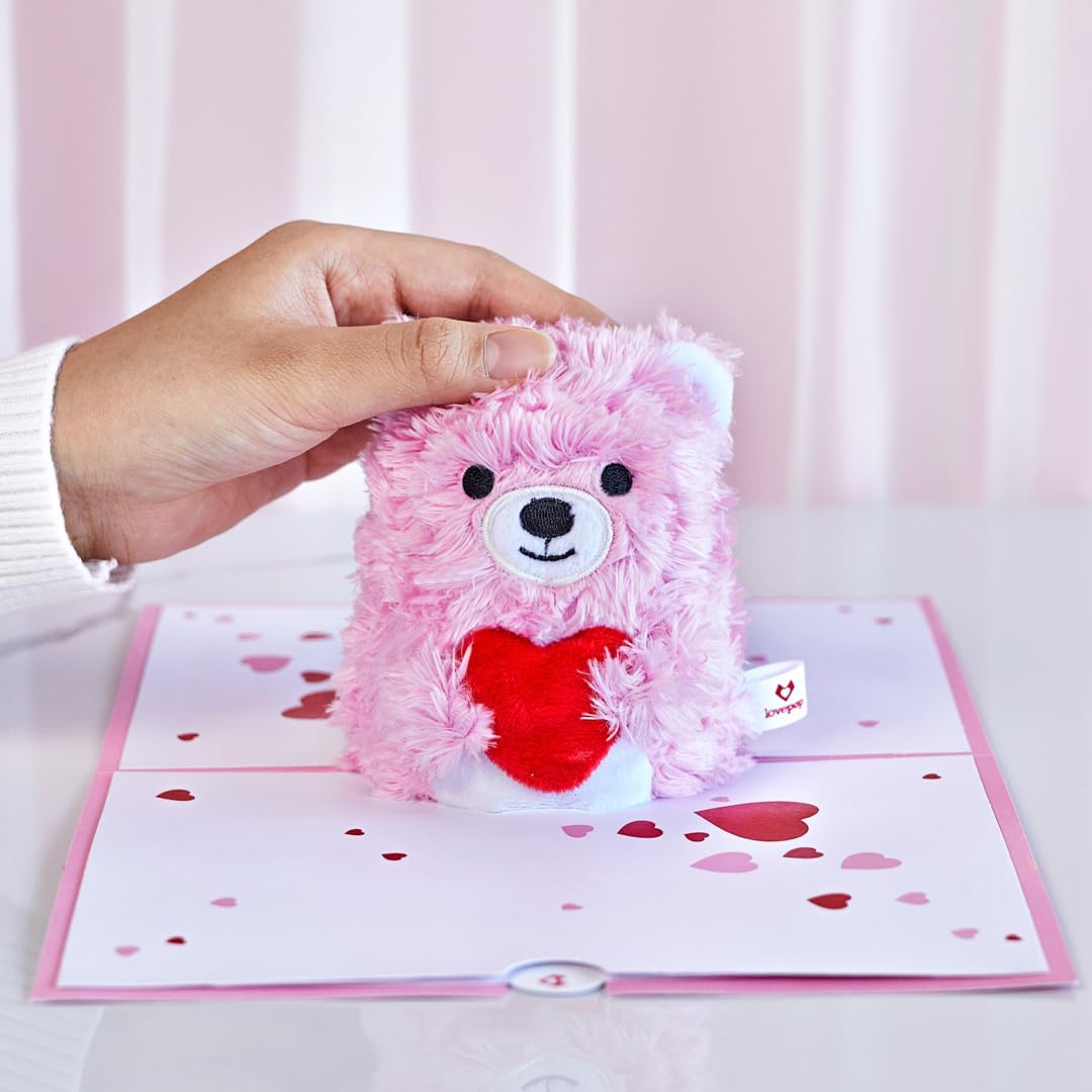 611gMqQDPOL._AC_SL1080_.jpg Lovepop Plushpop Soft Animal Pop-Up Card for Her and Him - 3D Bear Everyday Greeting Card for Boys, Girls, Men, Women - Beary Happy - 6" x 8" Card - Pink - Image 4