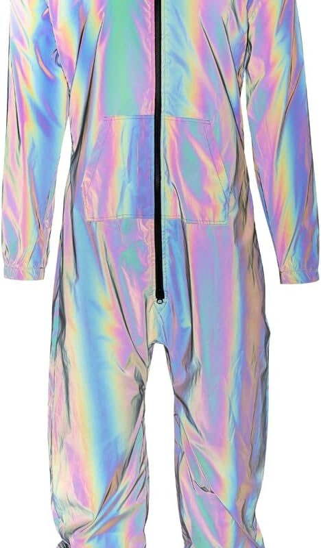 Woodies Two Tone Metallic Glow Onesie for Adults | Lounge Style Non-Footed Half-Zipper Jumper with Hoodie for Women and Men
