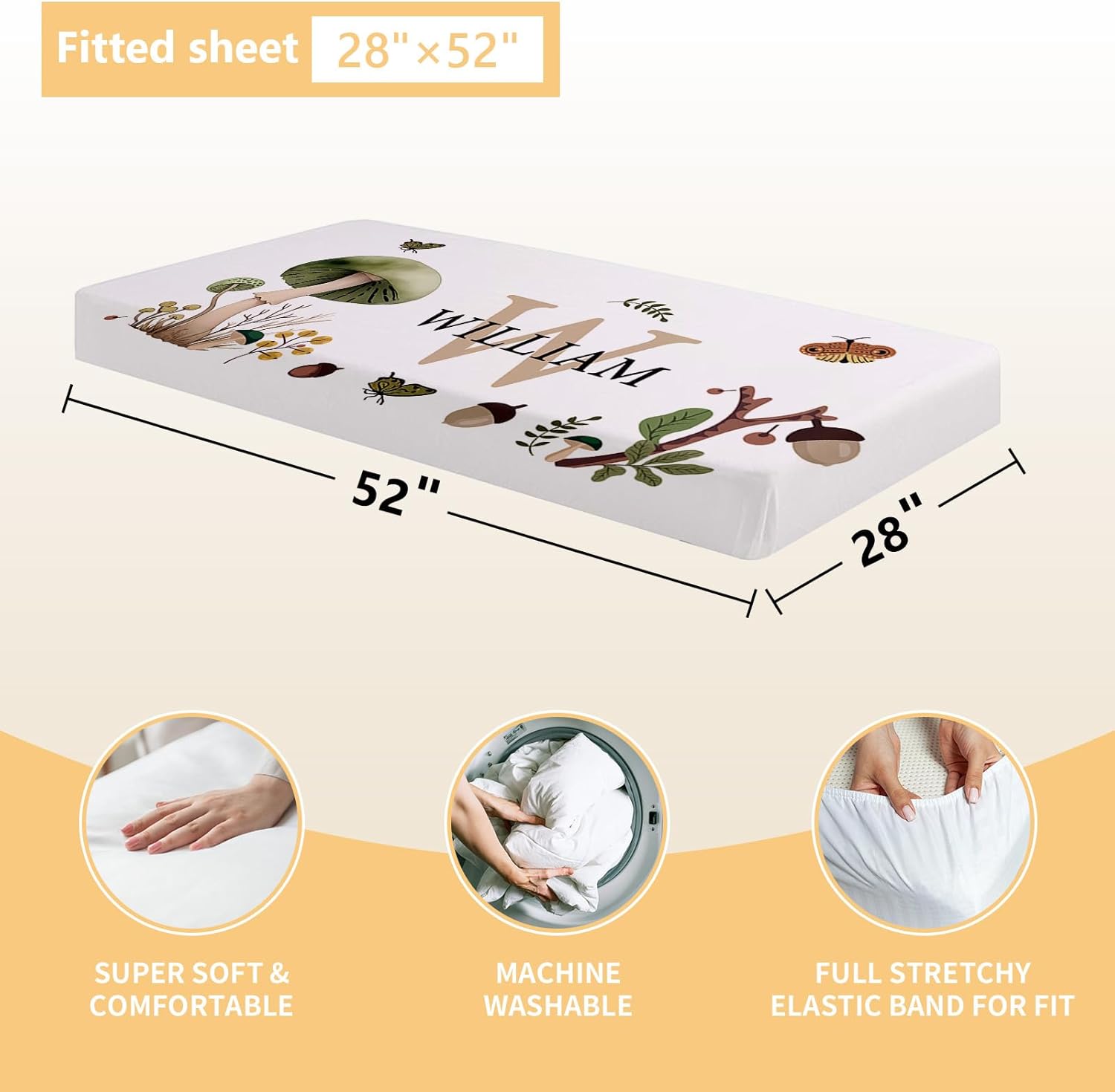 611spfzHH1L._AC_SL1500_.jpg Personalized Crib Bedding Set, 3 Pcs Custom Nursery Bedding Sets with Name, Mushrooms Soft Baby Bedding Set for Boys Girls, Double Layer Baby Crib Set, Toddlers Infants Kids Customized Gifts - Image 4