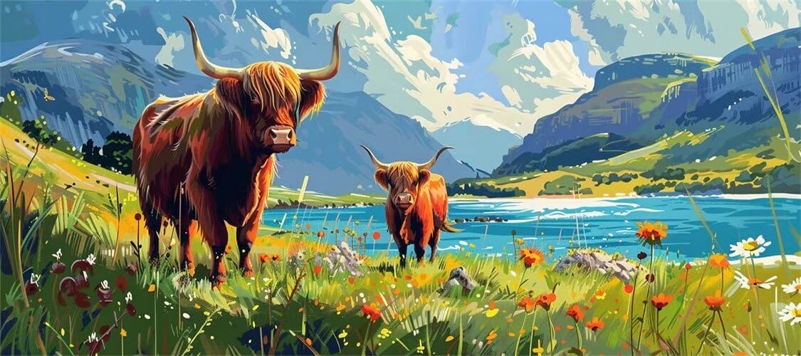 6129qVHicHL._AC_SL1125_.jpg Cute Paint by Numbers Kit for Adults & Beginners, 48 X 24 Inch Large Paint by Numbers Highland Cattle, Easy DIY Acrylic Painting by Numbers for All Ages Crafts for Home Wall Decor (Without Frame) -H41 - Image 2