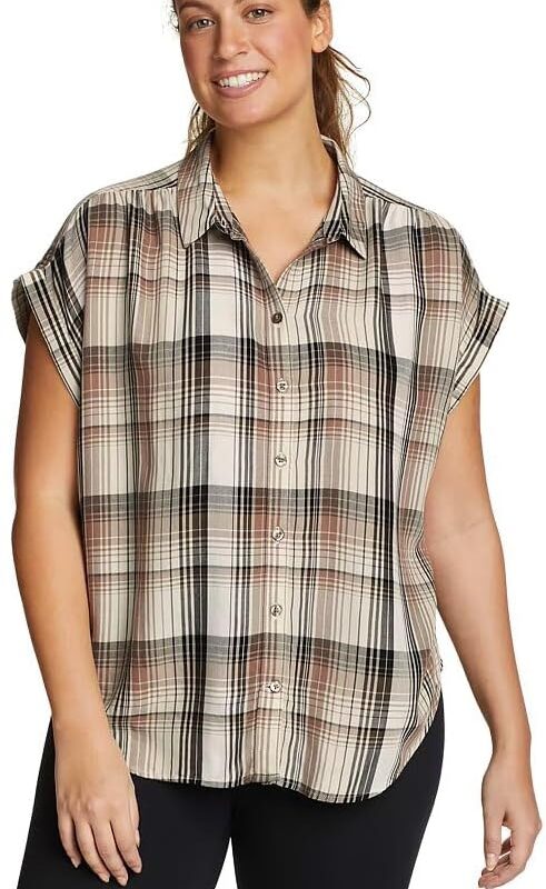 Eddie Bauer Women's Tranquil Short-Sleeve Shirred Shirt - Pattern