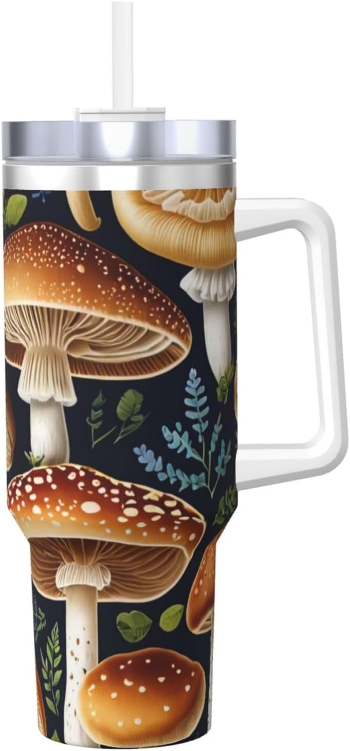 612lQOZTWOL._AC_SL1500_.jpg Edible Mushrooms Print Insulated Ice Cup, 40 OZ with Handle Travel Mug Metal Sports Water Bottle Jug, Large Coffee Mug