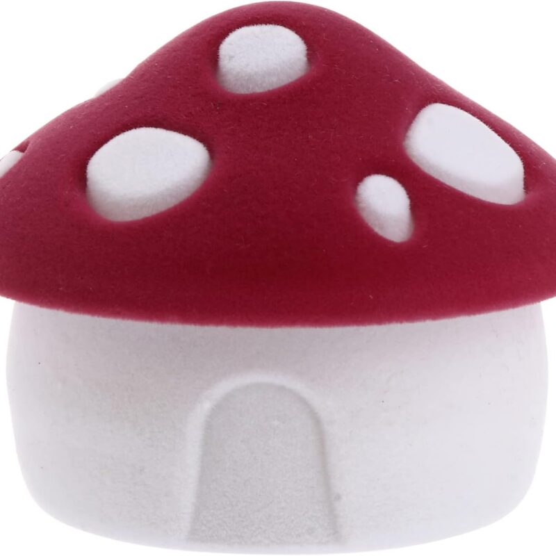 Single Ring Holder Mushroom Jewelry Box Ring Earring Jewelry Display Box Necklace Organizer Holder Decorative Keepsake Box Case for Wedding Day Christmas Women Gift Red Jewelry Packing Box