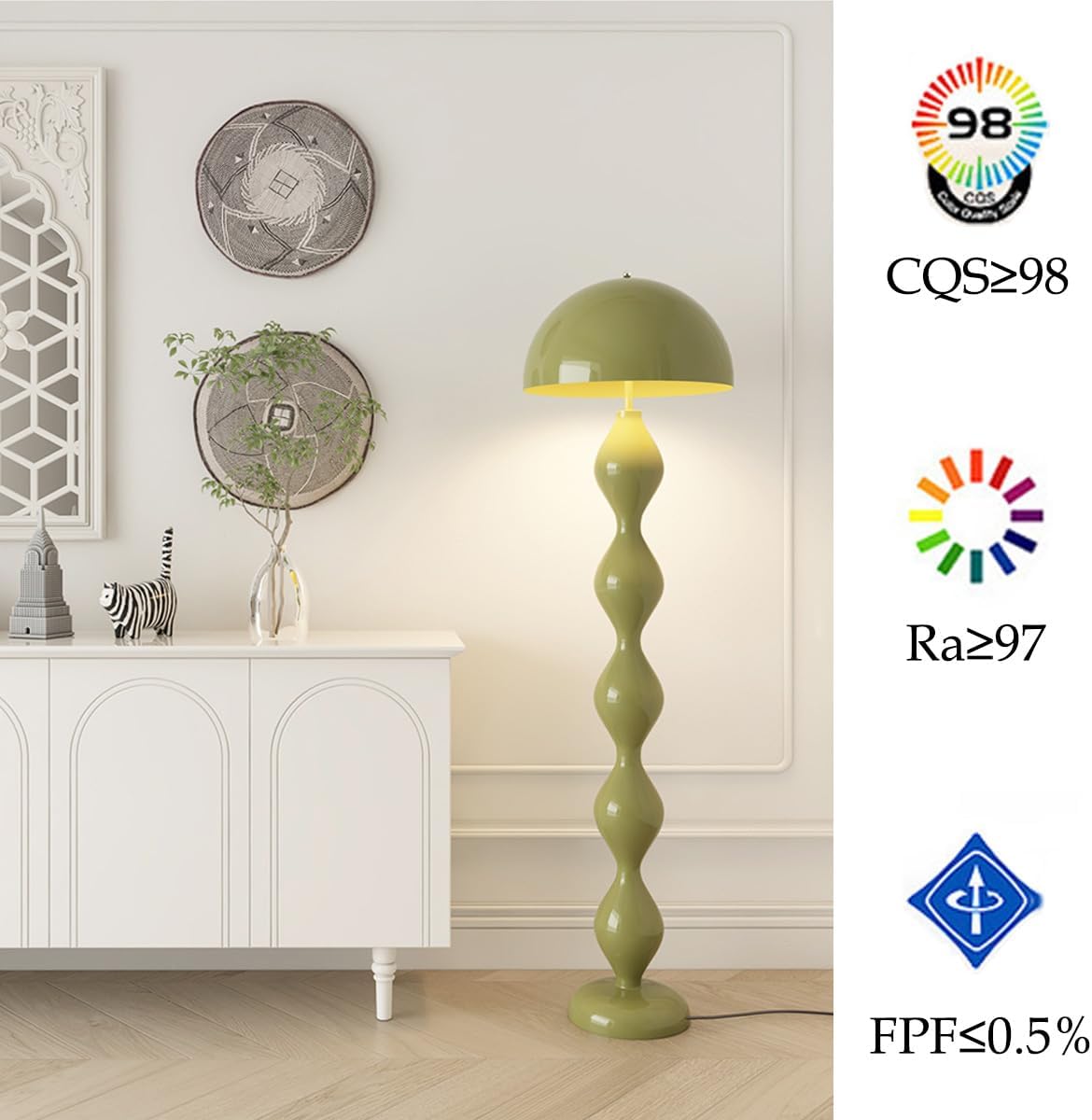 613Z2jgQ0uL._AC_SL1200_.jpg Green Mushroom Floor Lamp with Dome Lampshade,Dimmable Standing Lamp with Footswitch,Modern Style Reading Lamp for Living Room Bedroom and Office - Image 2