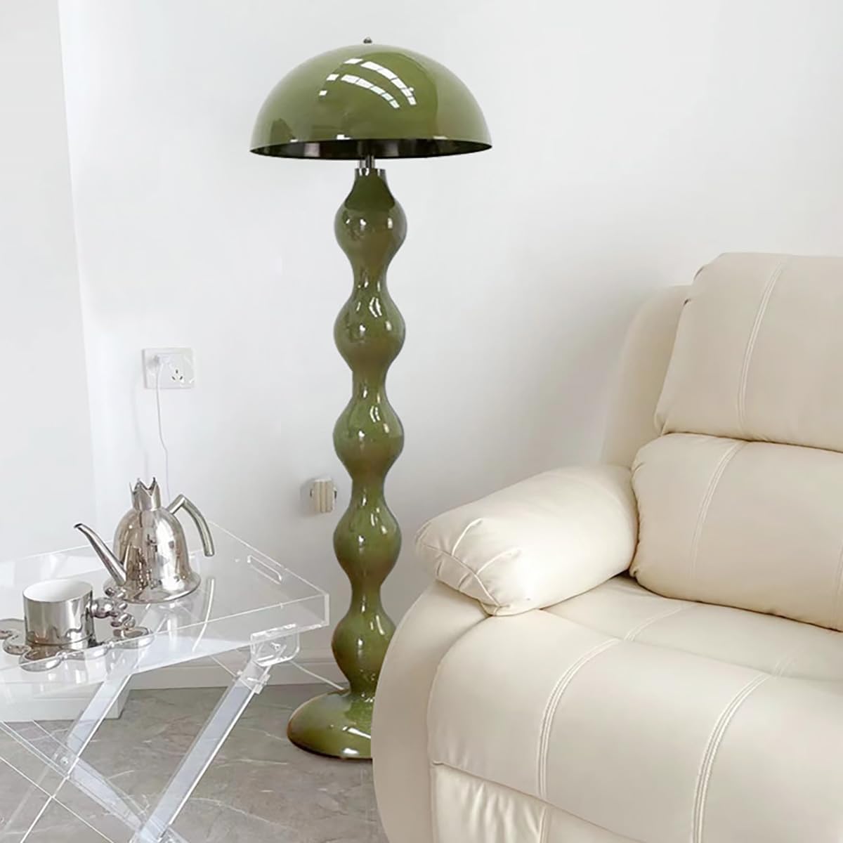 613xVec7SgL._AC_SL1200_.jpg Green Mushroom Floor Lamp with Dome Lampshade,Dimmable Standing Lamp with Footswitch,Modern Style Reading Lamp for Living Room Bedroom and Office - Image 4