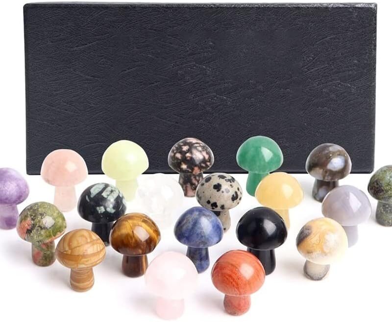 20pcs Crystal Mini Mushroom Box Natural Stone Specimen Reiki Gemstone Home Aquarium Decor Beautiful Crystal