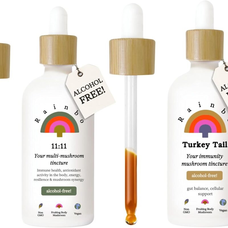 Alcohol Free Immunity Bundle, 11:11 Mushroom Extract + Turkey Tail Mushroom Tincture, Dual Extract Daily Mushroom Tinctures for Comprehensive Immune Support, Vegan Liquid Mushroom Supplements