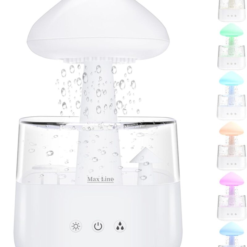 Rain Cloud Humidifier Water Drip, Essential Oil Diffuser , Mushroom Humidifier With Calming Rain Sounds to Help Sleeping & Stress, With Night Light & Waterfall Lamp, Beige
