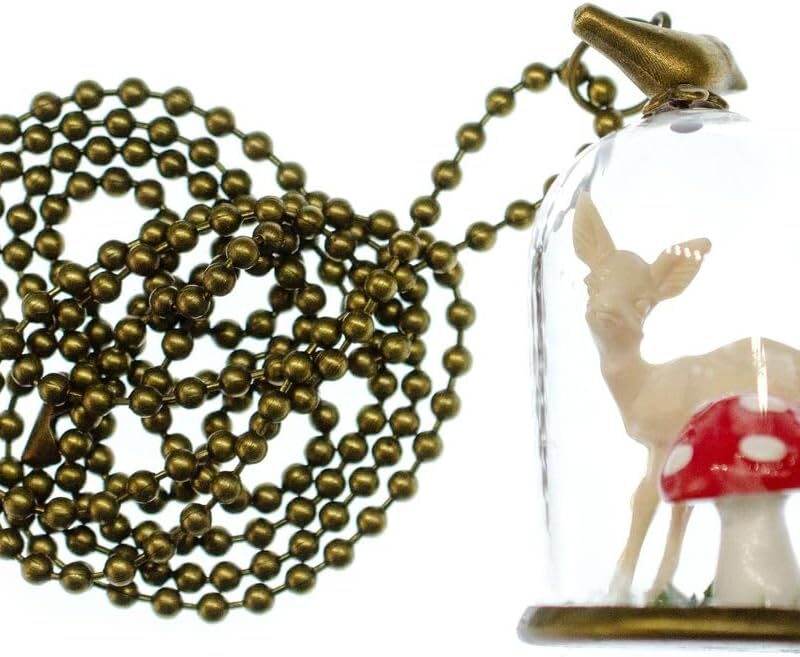 Miniblings Deer Glass Bell Necklace 80Cm Mushroom Fawn White Animal Bronze