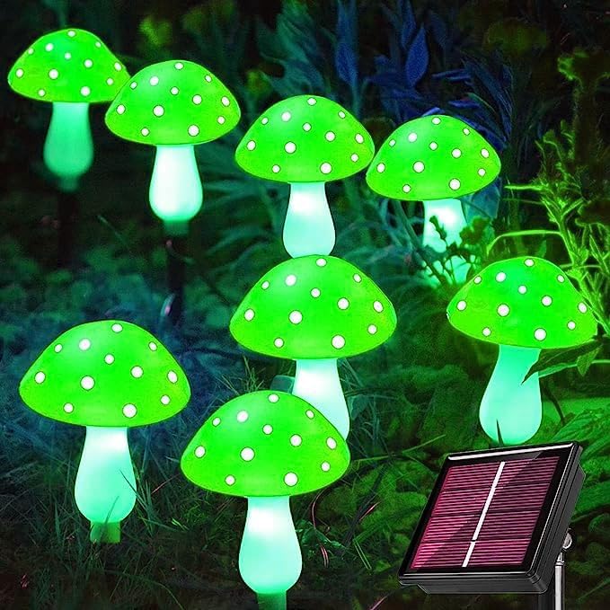 Solar Mushroom Lights, 12Pack 10M Mushroom Solar Lights Outdoor Garden Waterproof, 8 Lighting Modes Solar Mushroom Lights (Green)