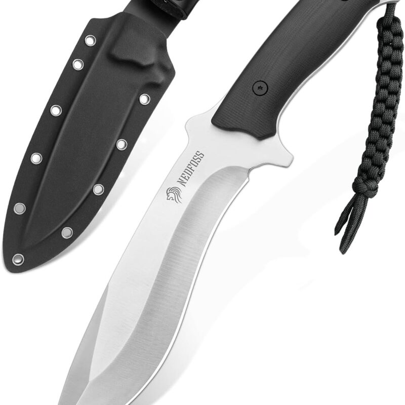 NedFoss Kukri Survival Knife with Sheath, 6" Full Tang Fixed Blade Hunting Knife with G10 Handle for Outdoor, Camping and Survival, Camping Gifts for Men