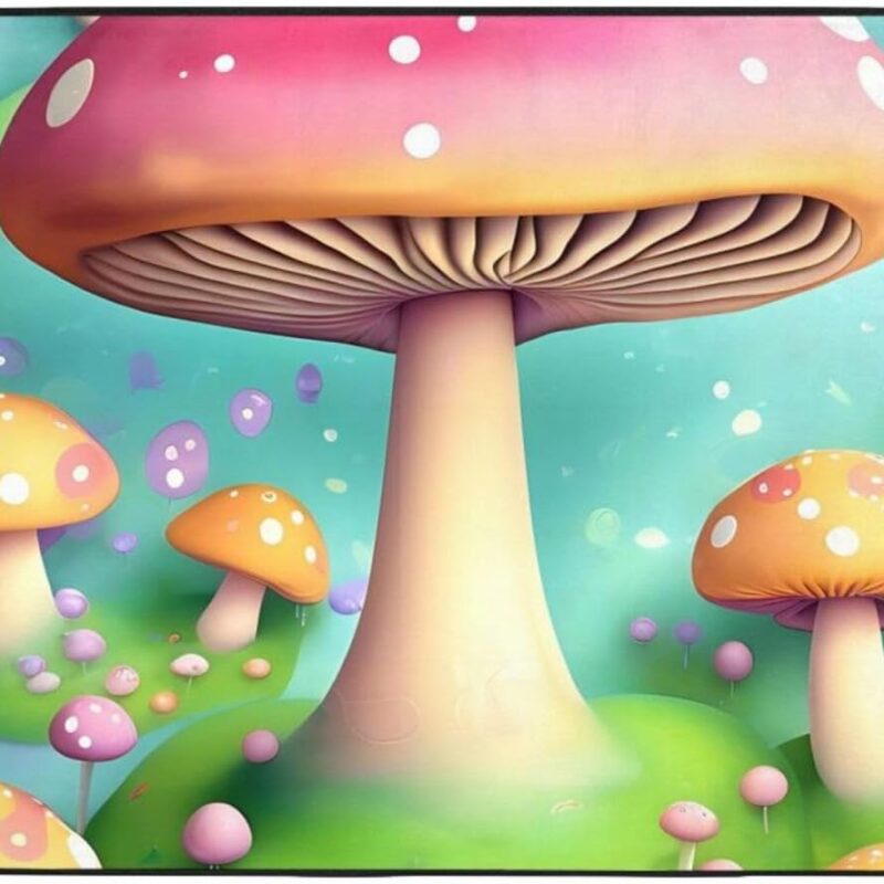 Flannel Carpet Wonderful Little Mushrooms Picture 60 x 39 in Non-Slip, Durable Suitable for Living Room and Office Bedroom