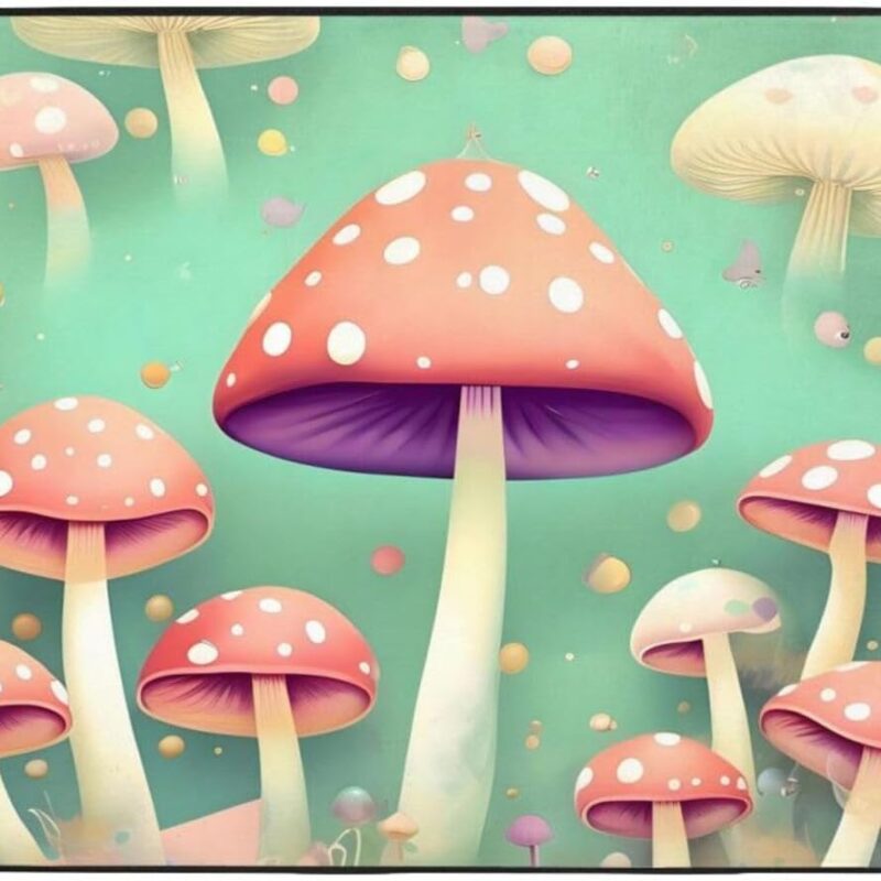 Dream Mushroom Print Area Rug, Absorbent & Non-Slip Floot Mat, Soft Doormat, for Kitchen, Bath, Bedroom, Office
