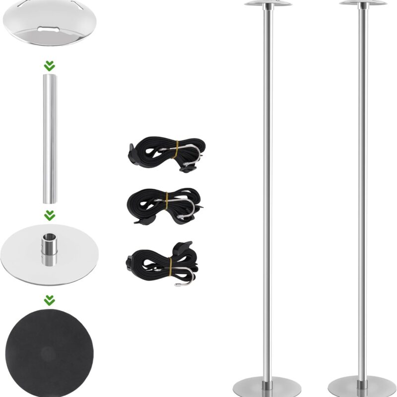 Boat Cover Support System - 316 Stainless Steel Poles, 4-Stage Adjustable Height, Aluminum Alloy With Stable Base & Webbing Straps (2 Pack)