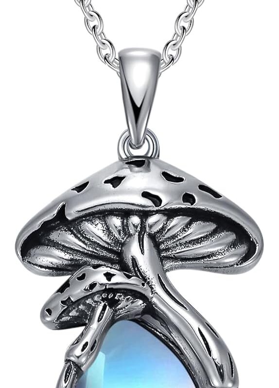 YYB Mushroom Necklace for Women S925 Sterling Silver Malachite/Moss agate/Opal/Moonstone/Black Onyx Oxidized Mushroom Pendant Jewelry Anniversay Birthday Gifts