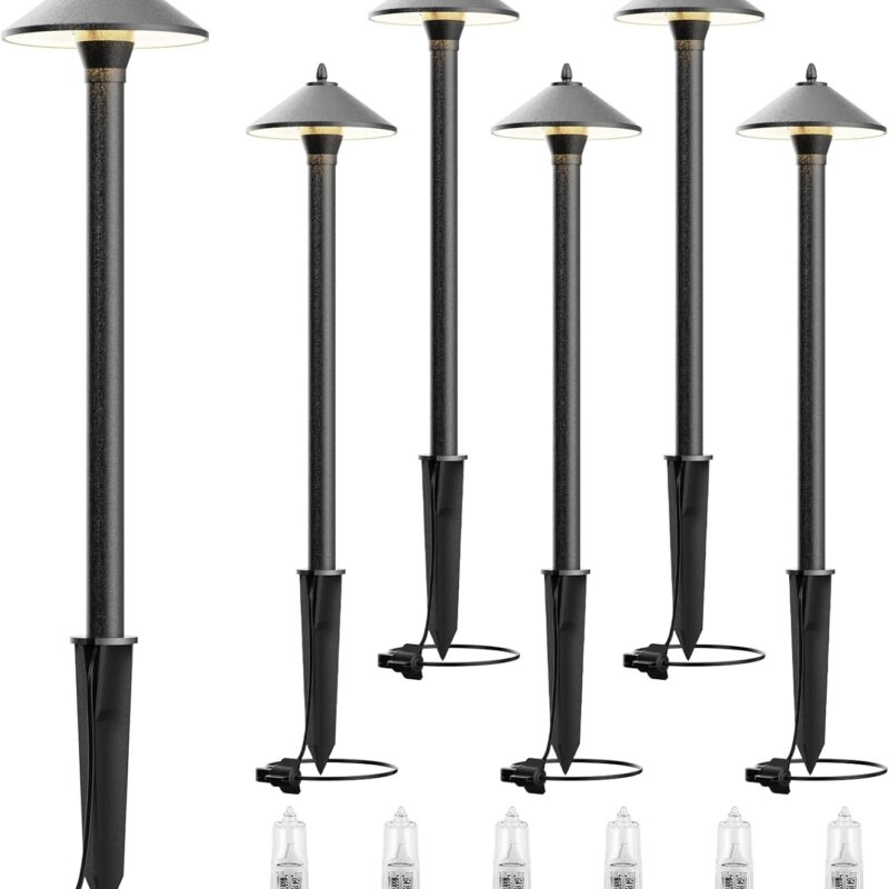 Low Voltage Pathway Lights Outdoor Landscape Lighting 10W 2700K Die-cast Aluminum Housing 12V Garden Halogen Path Lights for Walkway Patio Yard Lawn 6Pack