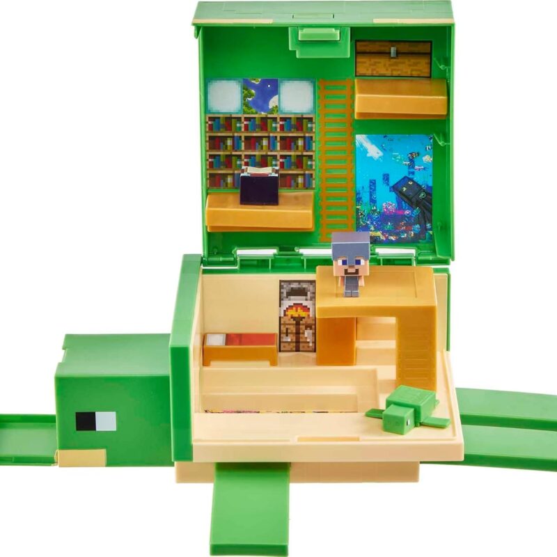 Mattel Minecraft Transforming Turtle Hideout, Authentic Pixelated Video-Game Role Play, Electronic, Action Toy to Create, Explore and Survive, Steve, Turtle, Collectible for Fans Age 6 Years and Older
