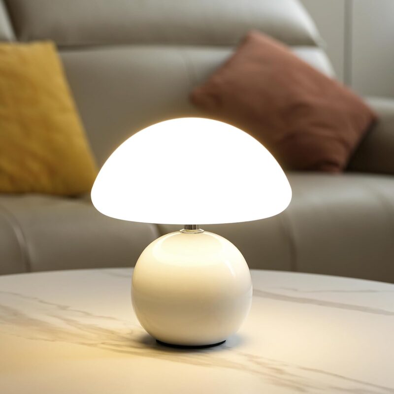 Mushroom Lamp Small Lamp, Table BedsideNightstand Lamp for Bedroom, Cute MiniModern Dimmable, Unique AestheticHome Decor for Living Room Girl Gifts,Ceramic Base (White) (White)