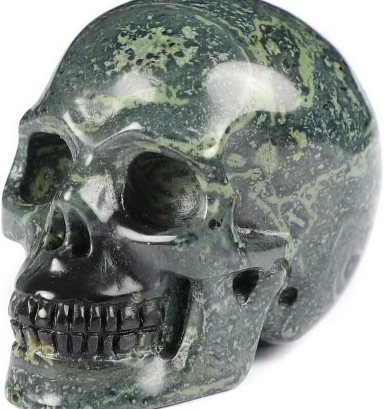 Skullis 2.0" Kambaba Jasper Crystal Carved Crystal Skull Head. Hand Carved Gemstone Fine Art Sculpture.3