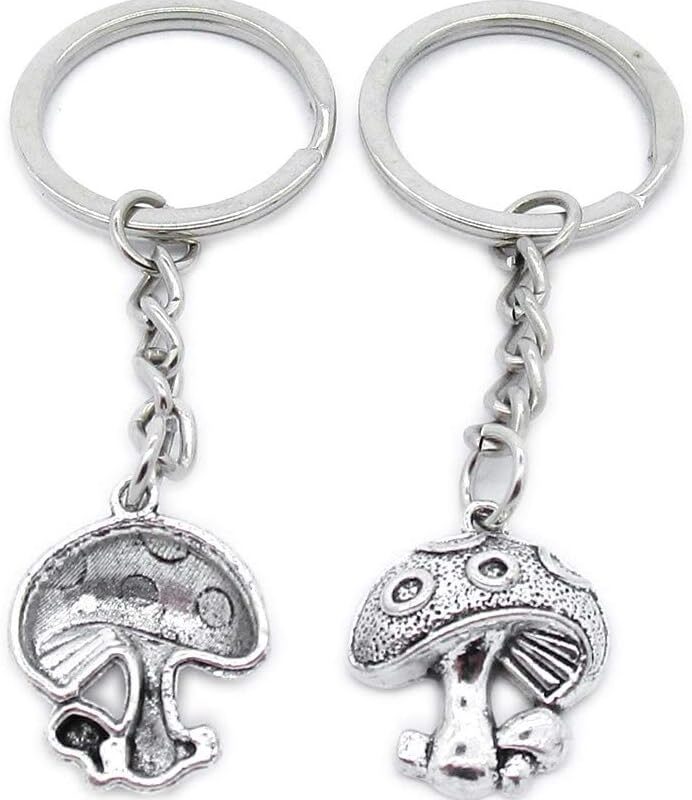 Metal Antique Silver Color Keychains Keyrings UY0J9 Mushroom Key Chain Ring