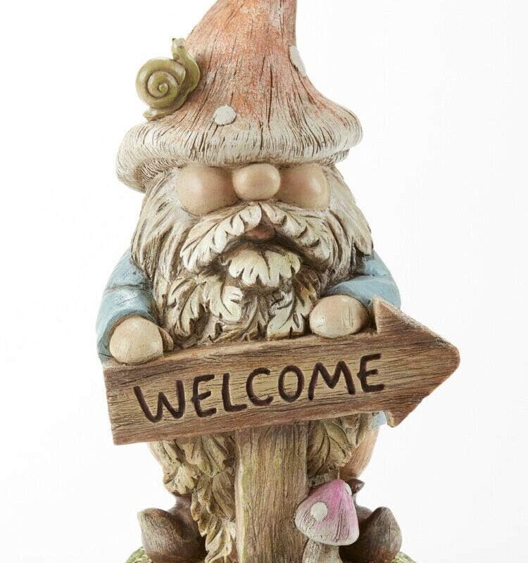 Resin Mushroom HAT Welcome Sign GNOME Figurine Figure Statue 9"
