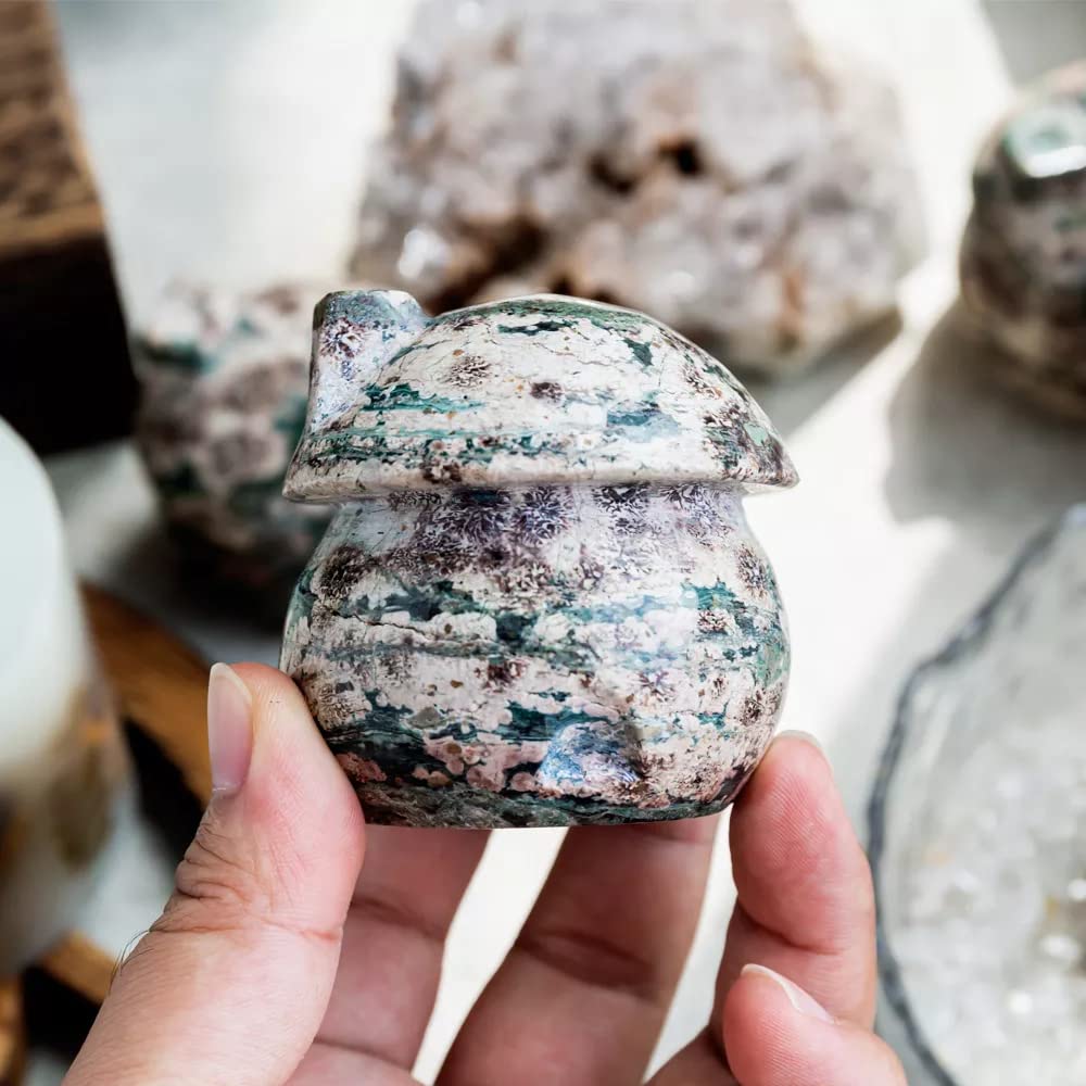 61FPb2ZZXRL._SL1000_.jpg Handcarved Russian Flower Agate Mushroom House, Natural Russian Flower Jasper Toadstool Home Figurine, Cute Cottagecore Gnome Home, Children Bedroom Decor, Baby Shower Gift, Kid Birthday Gift - Image 2