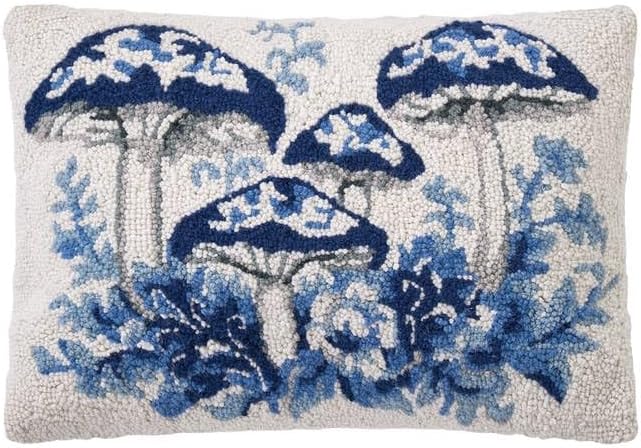 Peking Handicraft 30SJM11170C20OB 14 x 20 in. Blue Chinoiseries Mushroom Ob Poly Fill Hook Pillow Multi Color