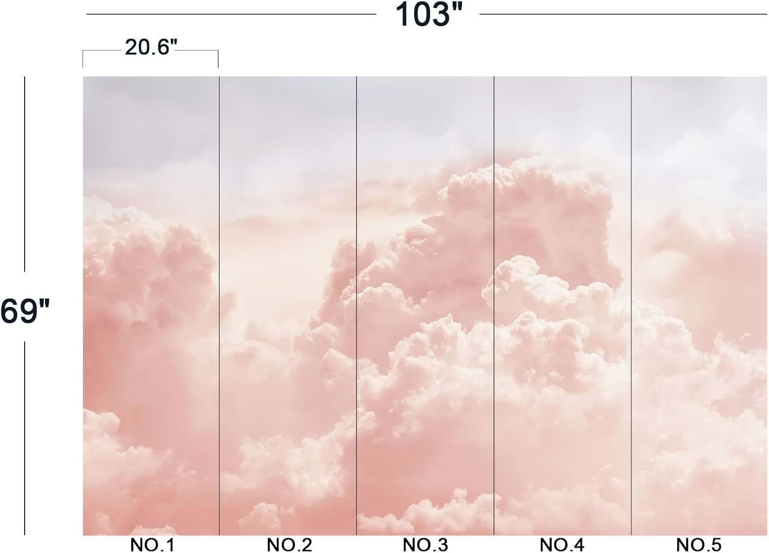 61KzeB67KhL._AC_SL1500_.jpg Pink Clouds Wall Mural Wallpaper for Bedroom 103" x 69" - Image 5