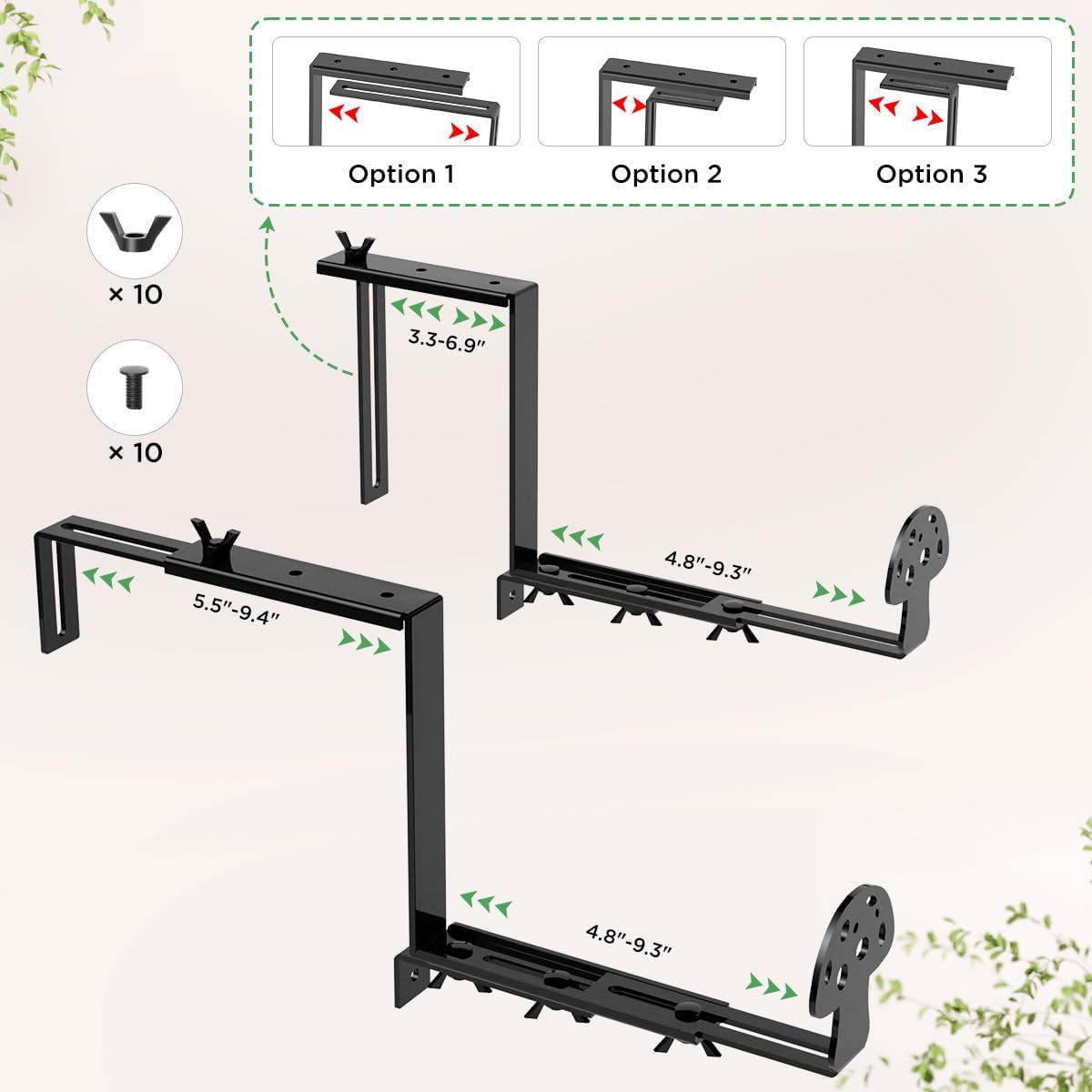61LmK22pvjL._AC_SL1200_.jpg H HOMEXIN Adjustable Planter Box Brackets for Window Boxes Planters Universal Outdoor Hanging Brackets, Black Steel Mounting Durable, Suitable for Fence Pergola Patio Garden Balcony 4p - Image 5