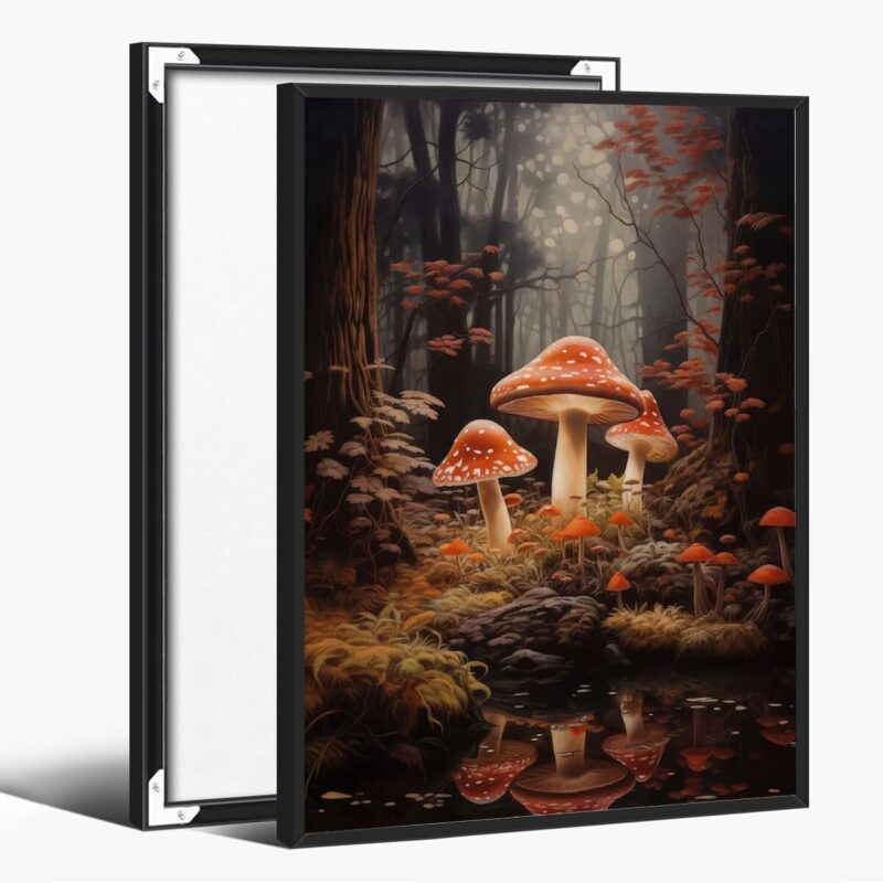 61LwJEiGgIL._AC_SL1200_.jpg HTCARWAT Moody mushrooms in woodland art print Nostalgia dark academia spooky cottagecore woodland nature magical poster romanticism gloomy black framed16x24inch