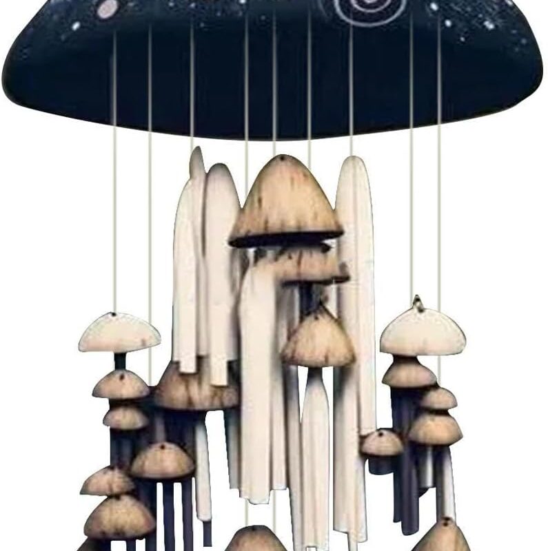 Mushroom Bell, Colorful Resin Hand Painted Decorative Wind Bell, Mushroom Wind Chimes, Cute Window Ornament for Balcony Lawn Yard Hallway