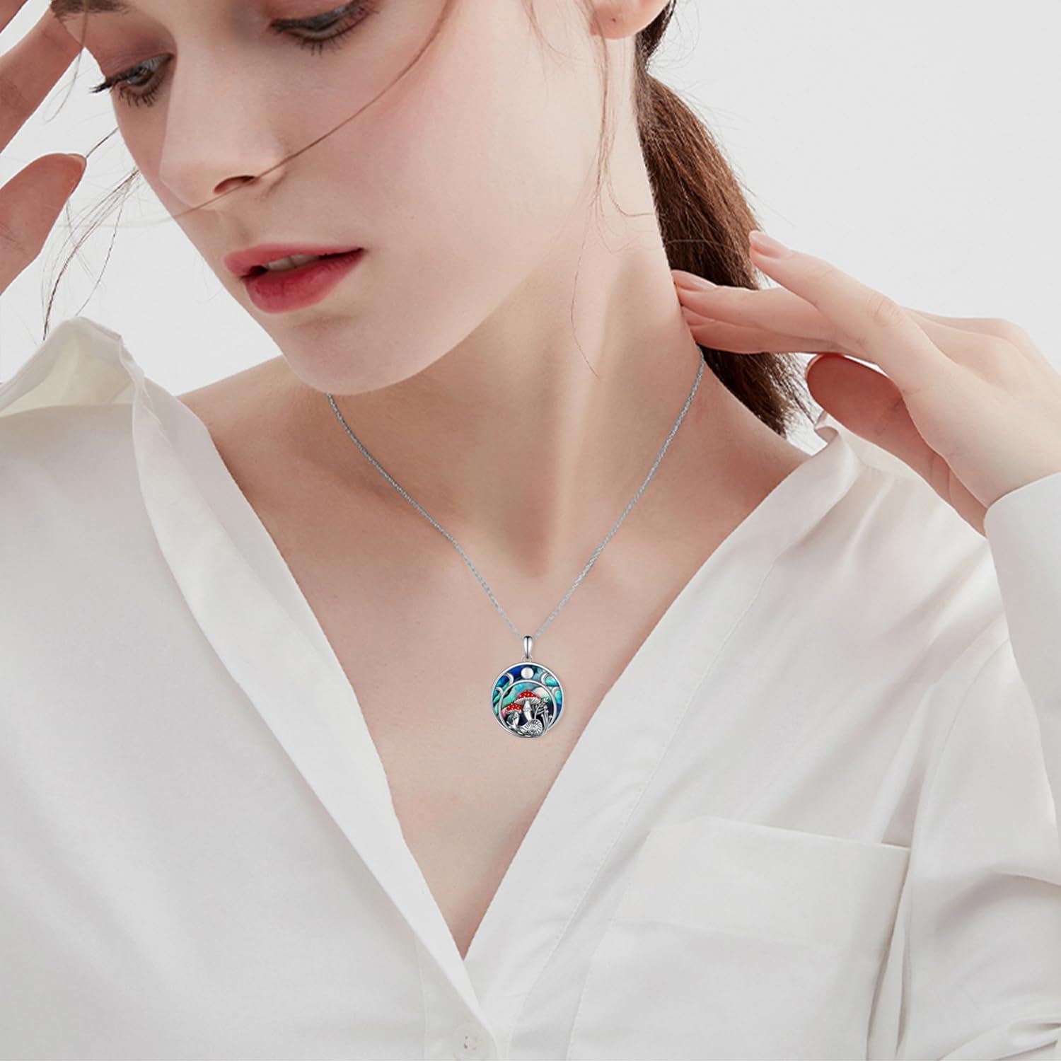 61OvouDZkrL._AC_SL1500_.jpg Moon Mushroom Necklace for Women,925 Sterling Silver Magical Red Mushroom Pendant Moon Phase Necklaces,Anniversary Birthday Gifts for Women Mom,18''-20'' - Image 6