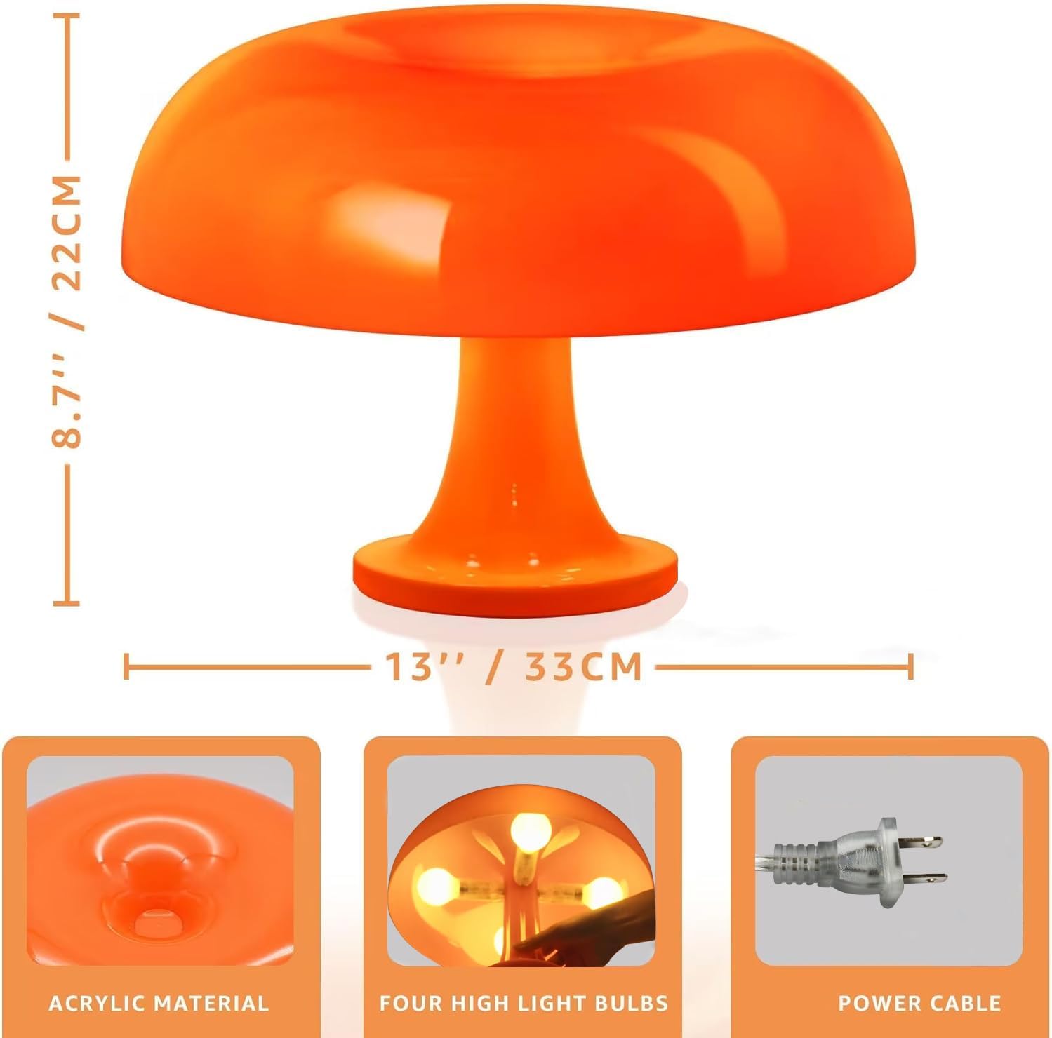 61POthOI1WL._AC_SL1500_.jpg Mushroom Lamp, Orange Table Lamp for Room Aesthetic Modern Lighting and Bedroom Retro Living Room Decor (Orange) - Image 2