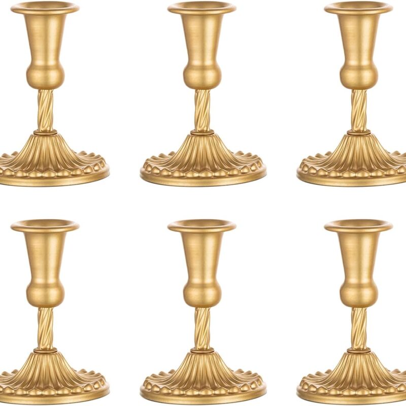 Sziqiqi 6pcs Gold Candlestick Holder for Wedding Centerpiece Small - Candle Holders for Taper Candles Table Centerpieces Alloy Candle Stick Holders Fireplace Mantle Decor