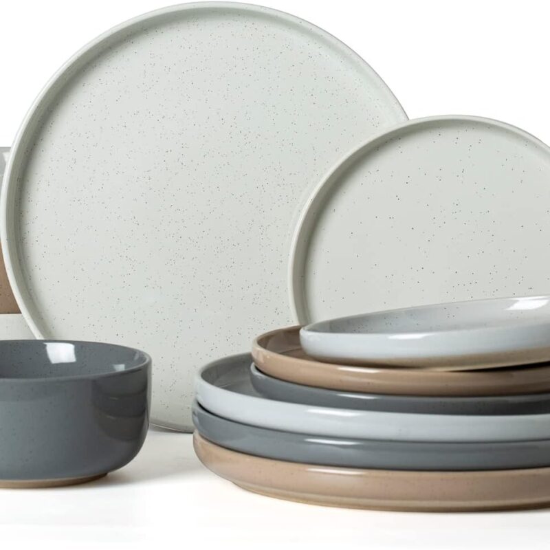 Famiware Milkyway Plates and Bowls Set, 12 Pieces Dinnerware Sets, Dishes Set for 4, Multi-color