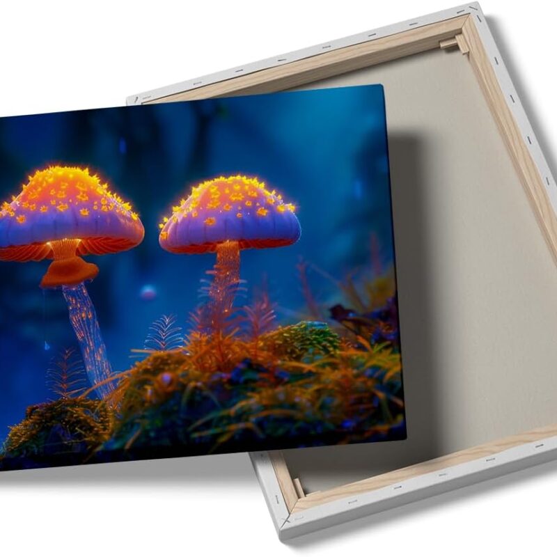 Mushroom picture Wall art glow-in-the dark mushroom print Mushroom poster Modern Living Room Bedroom Children's Room Bathroom Dormitory decoration (20x30inch Framed)