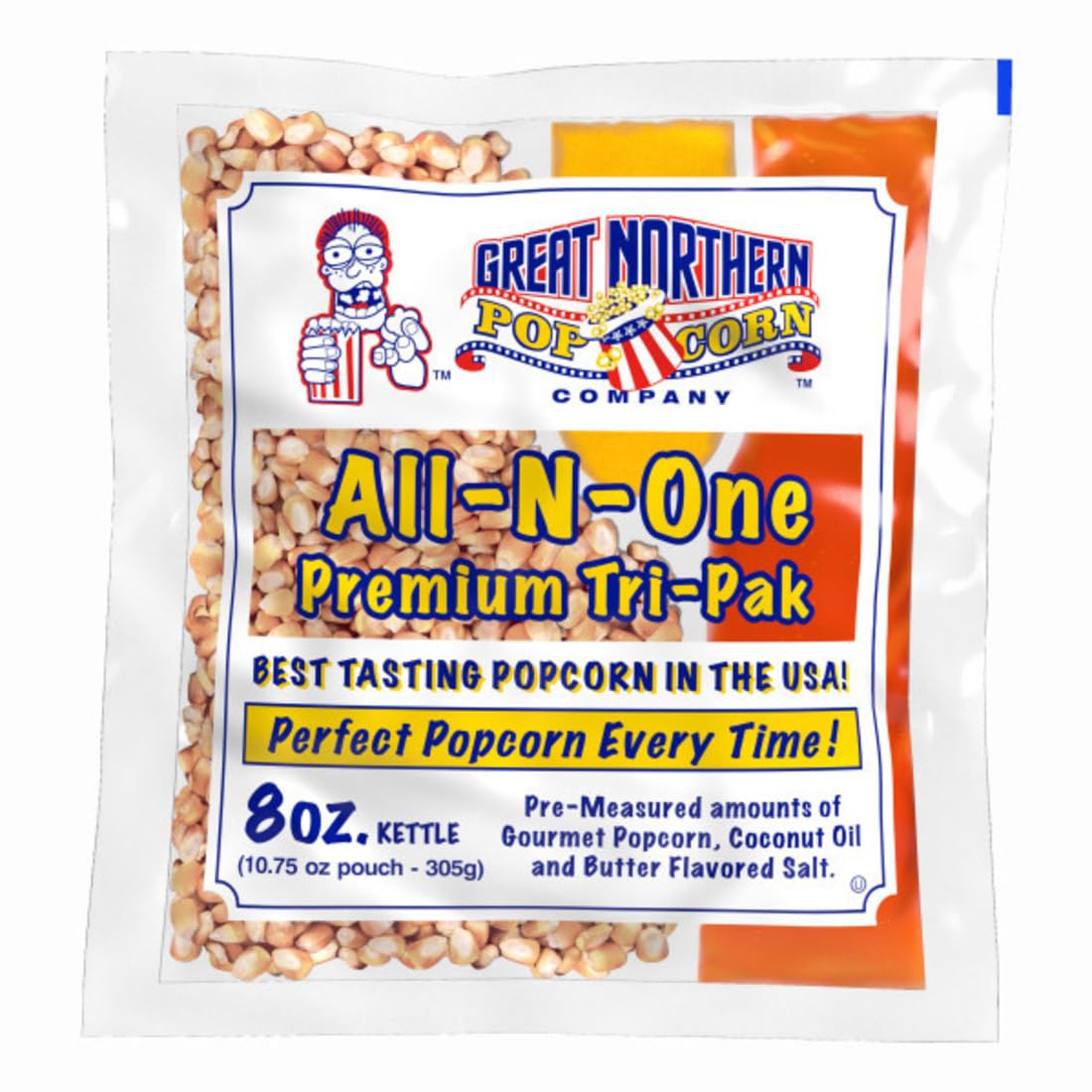 61Uo3wfHNHL._SL1100_.jpg Movie Theater Style 40-Count Popcorn Packs - Pre-Measured 8-Ounce All-in-One Kernel, Salt, Oil Packets for Popping Machines by Great Northern Popcorn