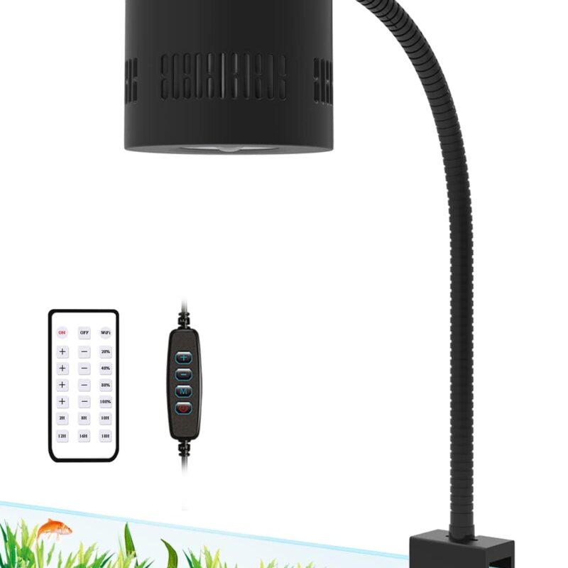 Lominie Aquarium LED Light 10 Gallon Fish Tank Light Timer Clip on Aquarium Lamp Full Spectrum 80W 6500k for Freshwater Refugium Cube Tank with Gooseneck