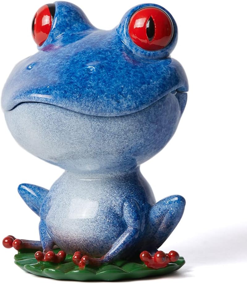 Candy Dish Cookie Jar Frog Figurine Sculpture Modern Decor Gifts Polyresin Statue Blue 8.0 inch